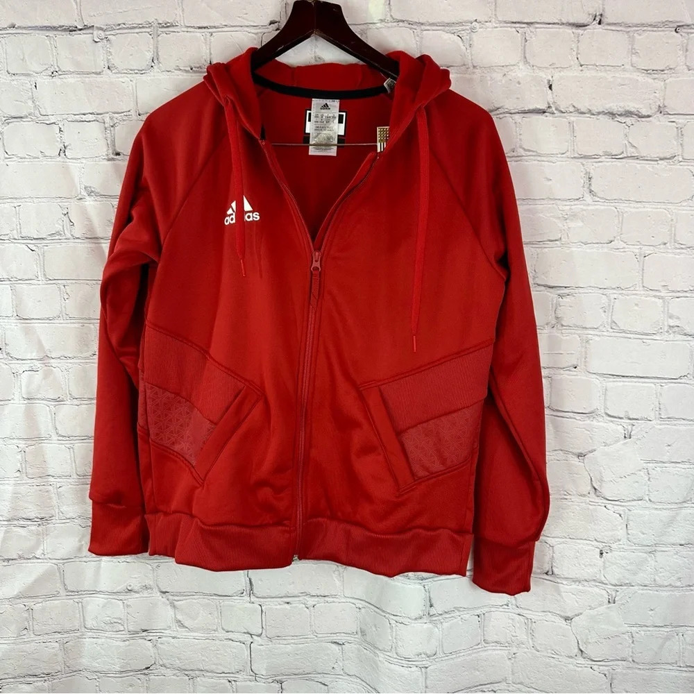 adidas NWT travel knit jacket with hood red white women's small sports training